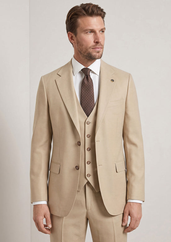 Beige Three-Piece Suit