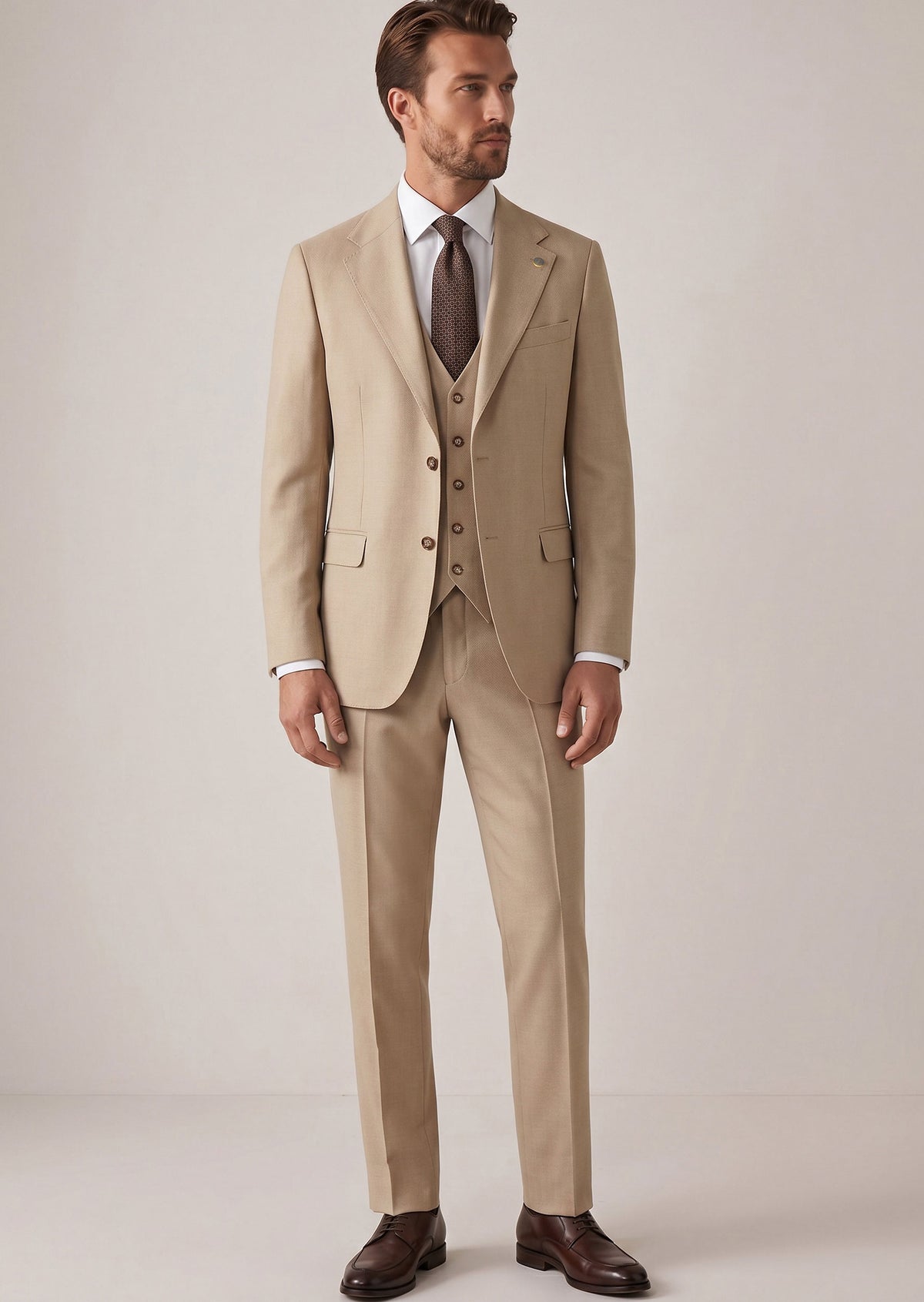 Beige Three-Piece Suit