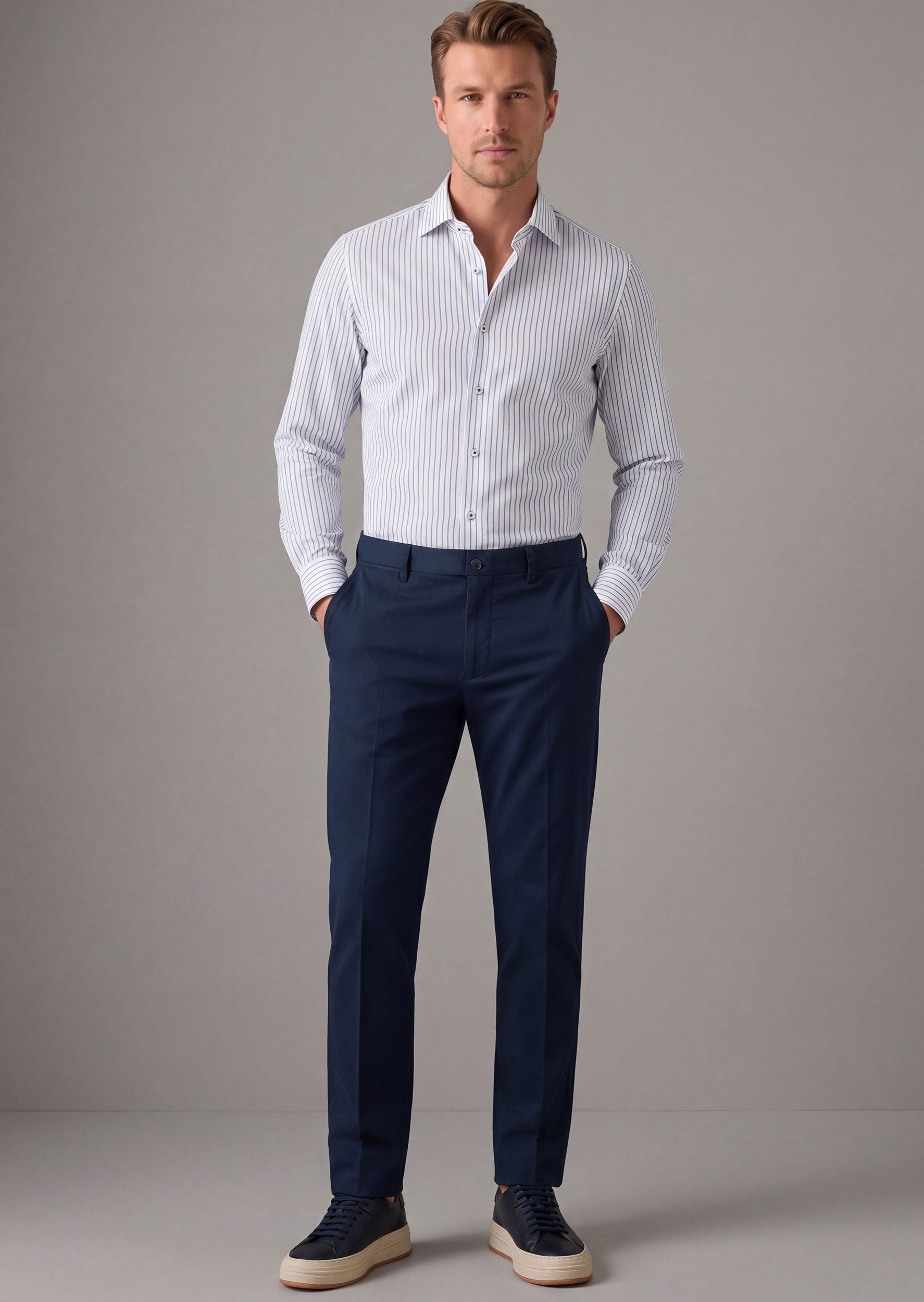White - Navy Long Sleeve Shirt