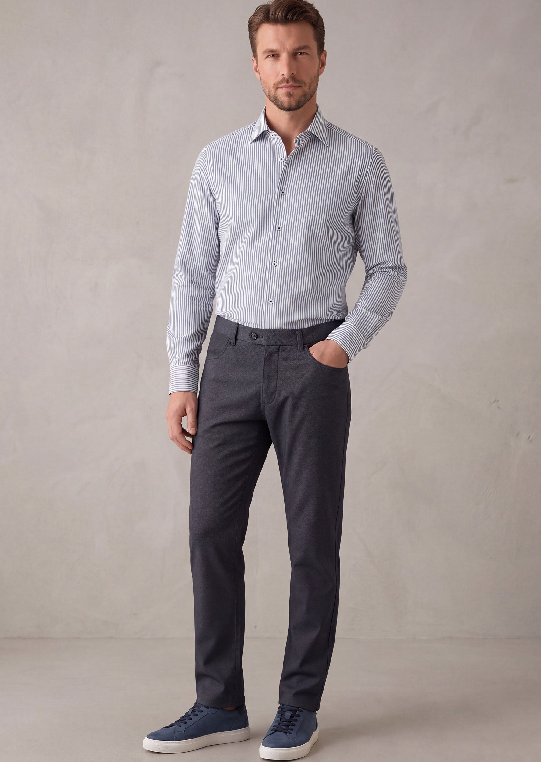 White - Navy Long Sleeve Shirt