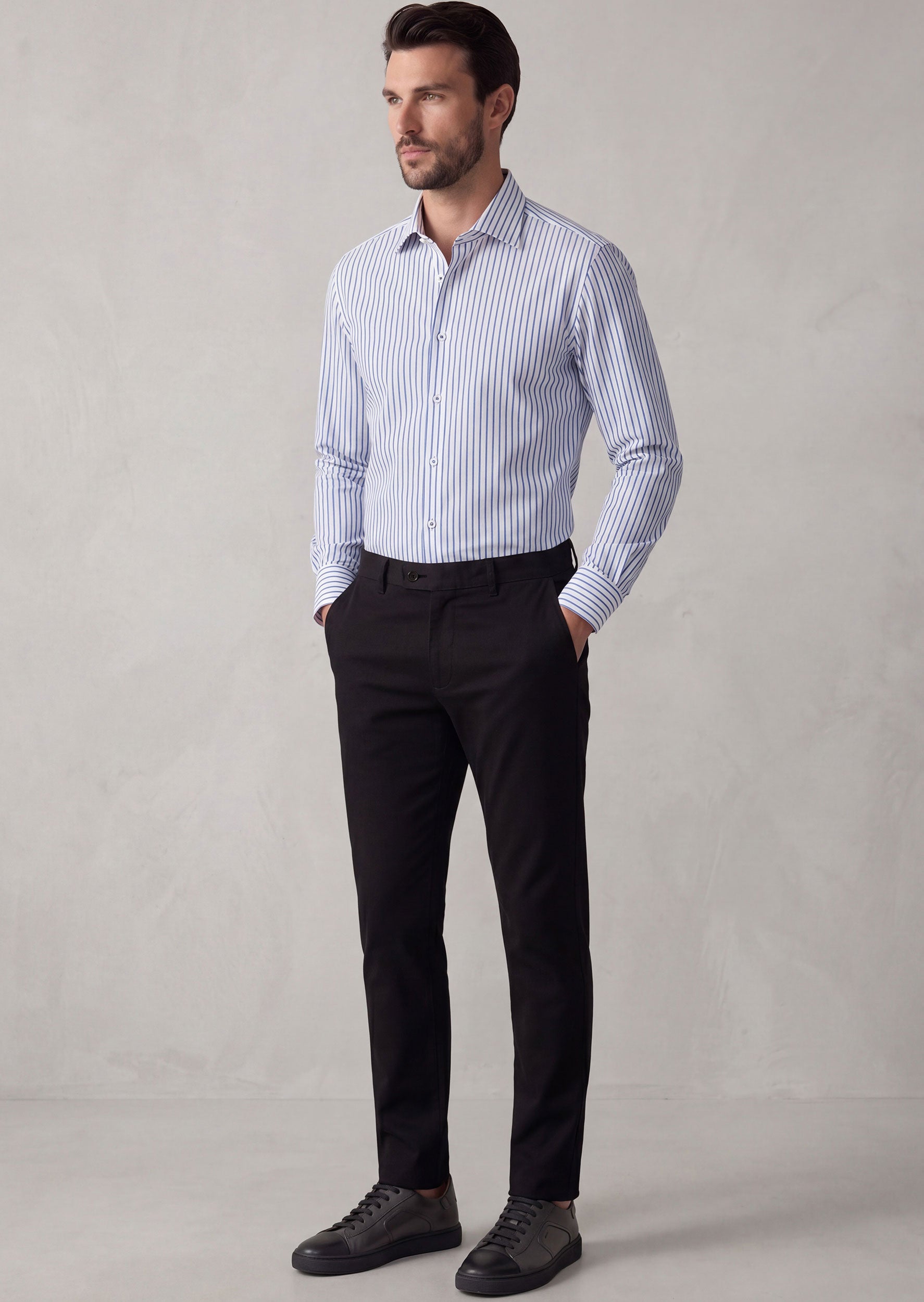 White - Sax Blue Long Sleeve Shirt