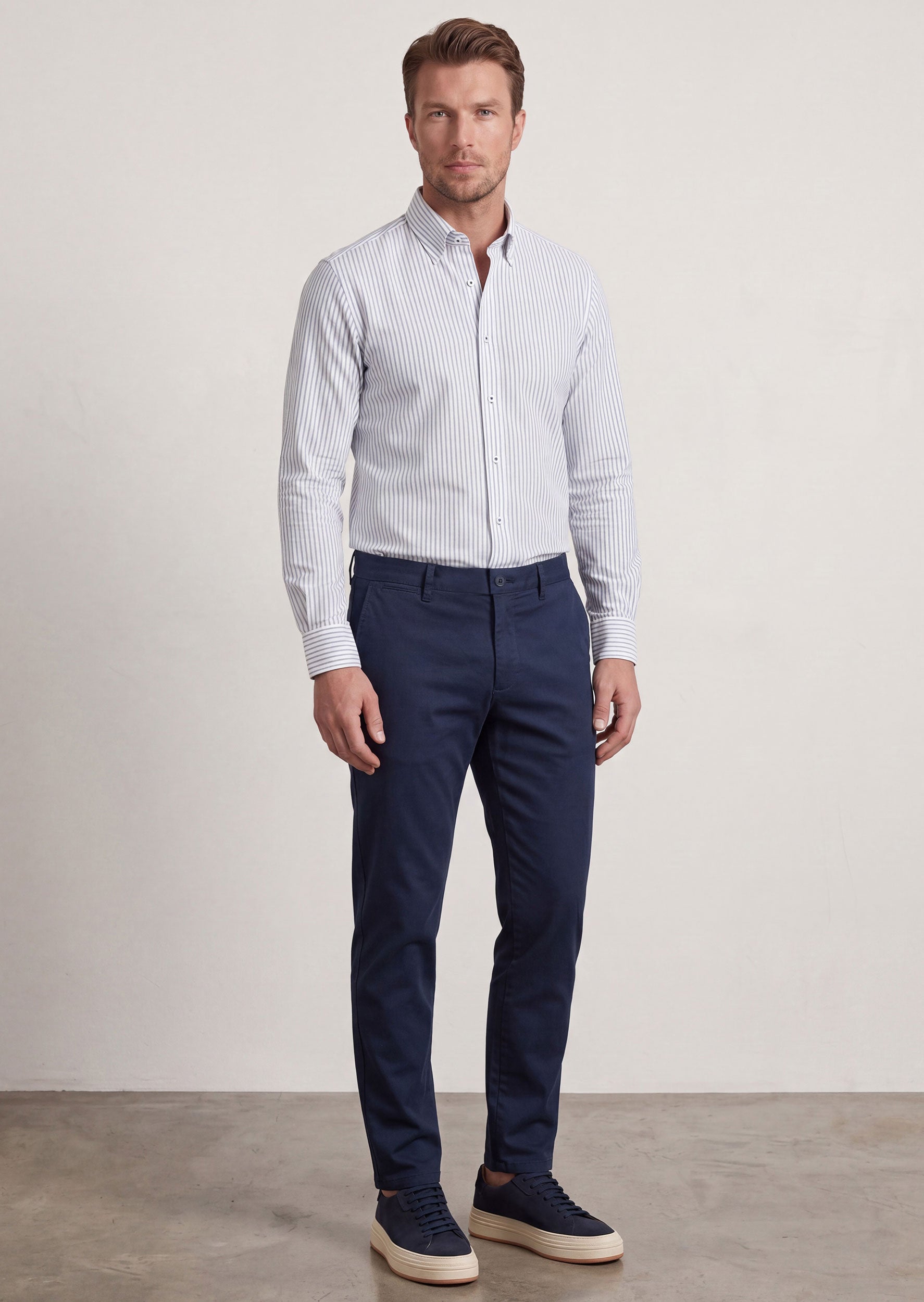 White - Navy Long Sleeve Shirt