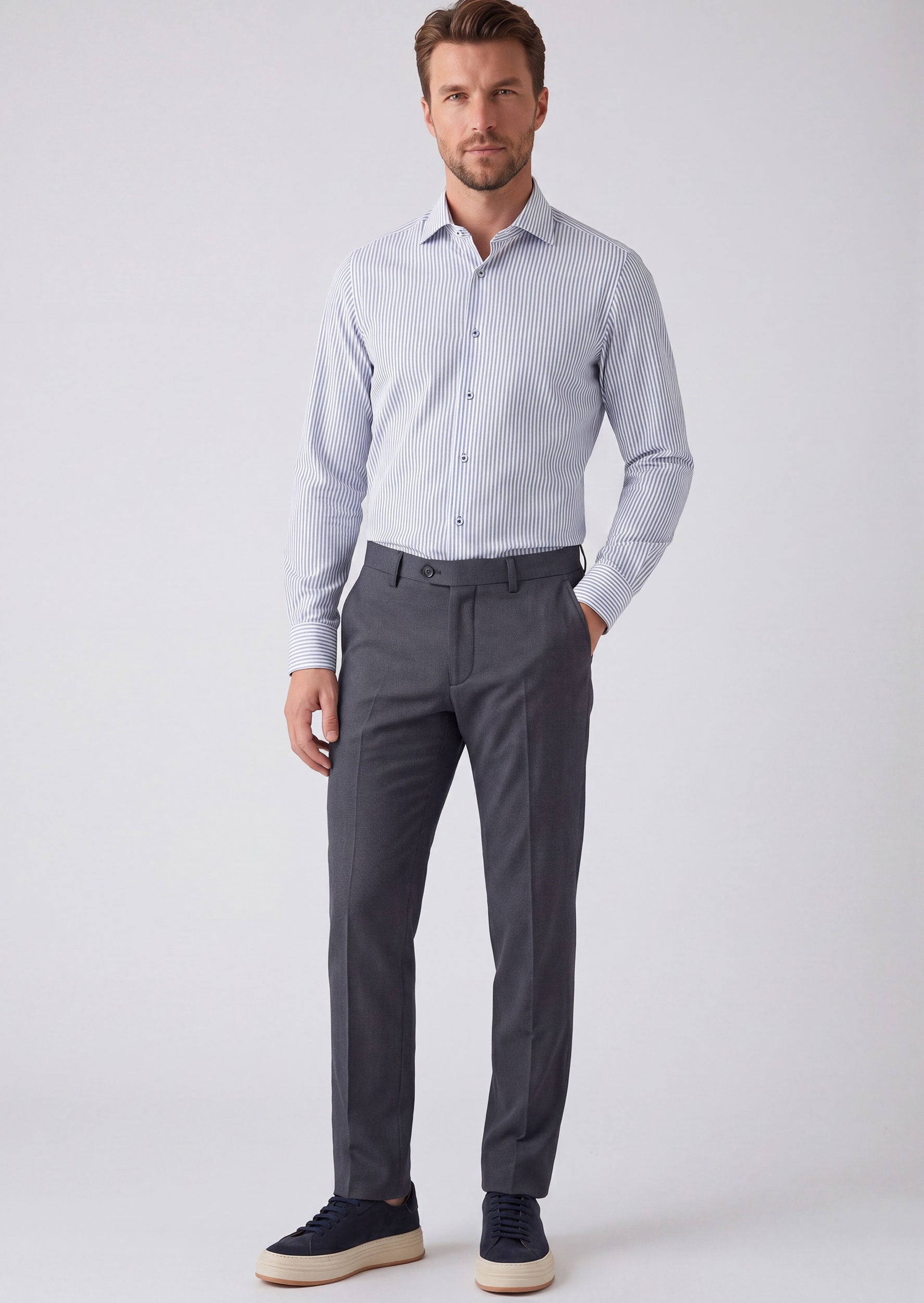 White - Navy Long Sleeve Shirt