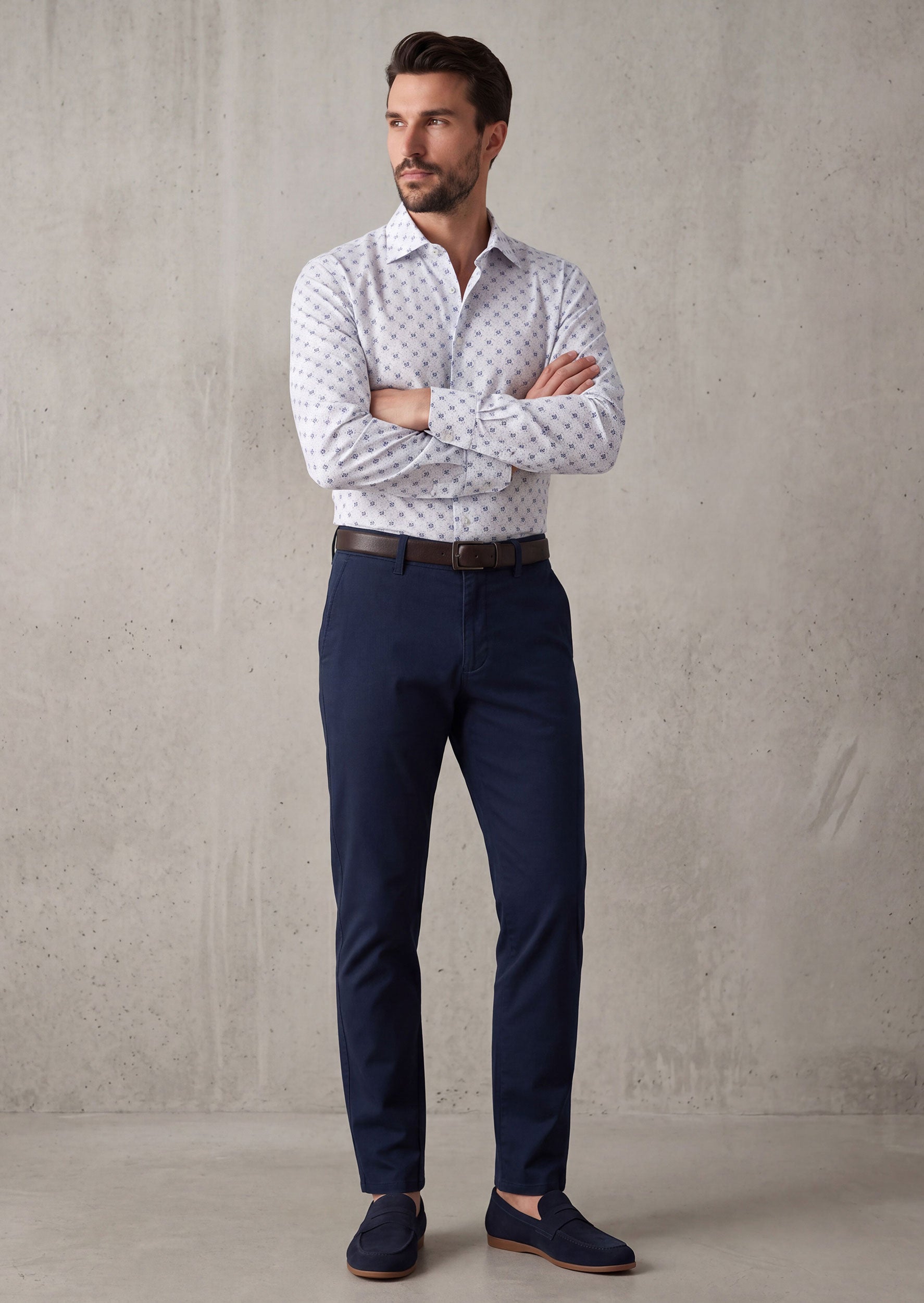 White - Navy Long Sleeve Shirt