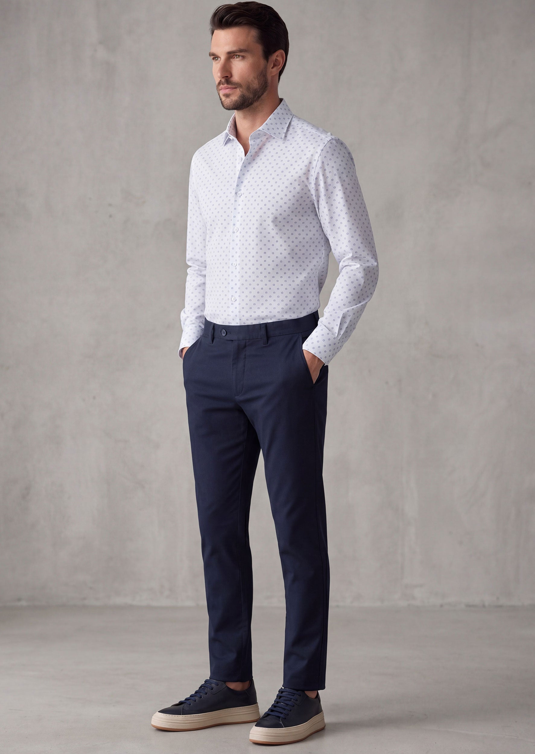 White - Navy Long Sleeve Shirt