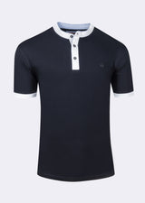 Navy Grandad Collar T-shirt