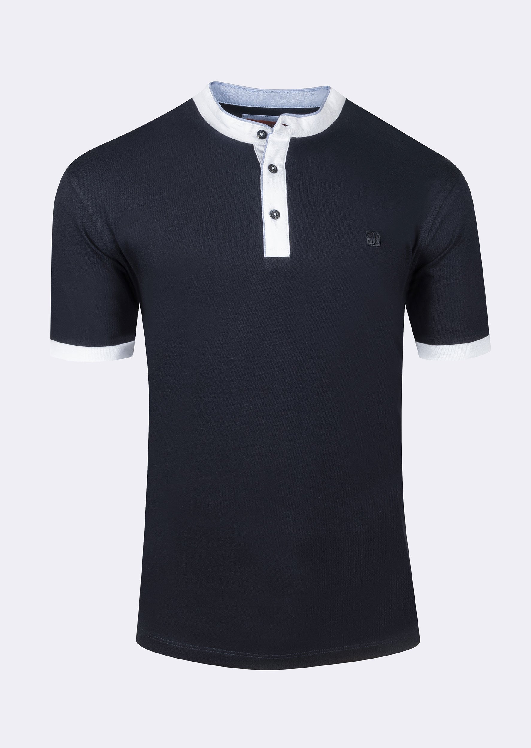 Navy Grandad Collar T-shirt