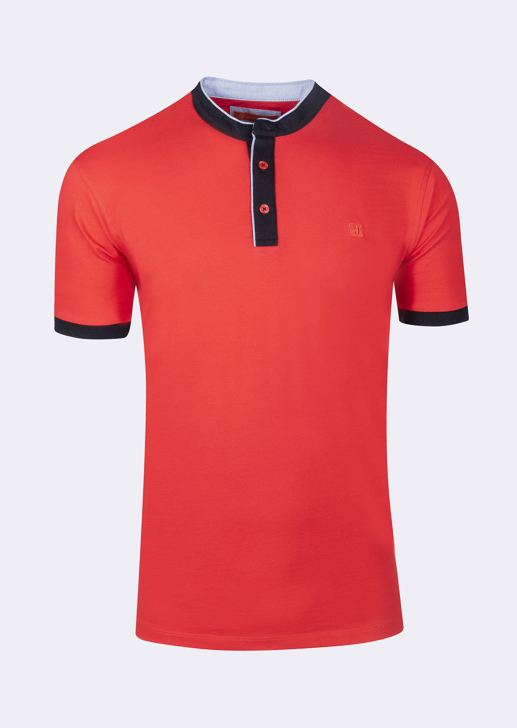 Red Grandad Collar T-shirt