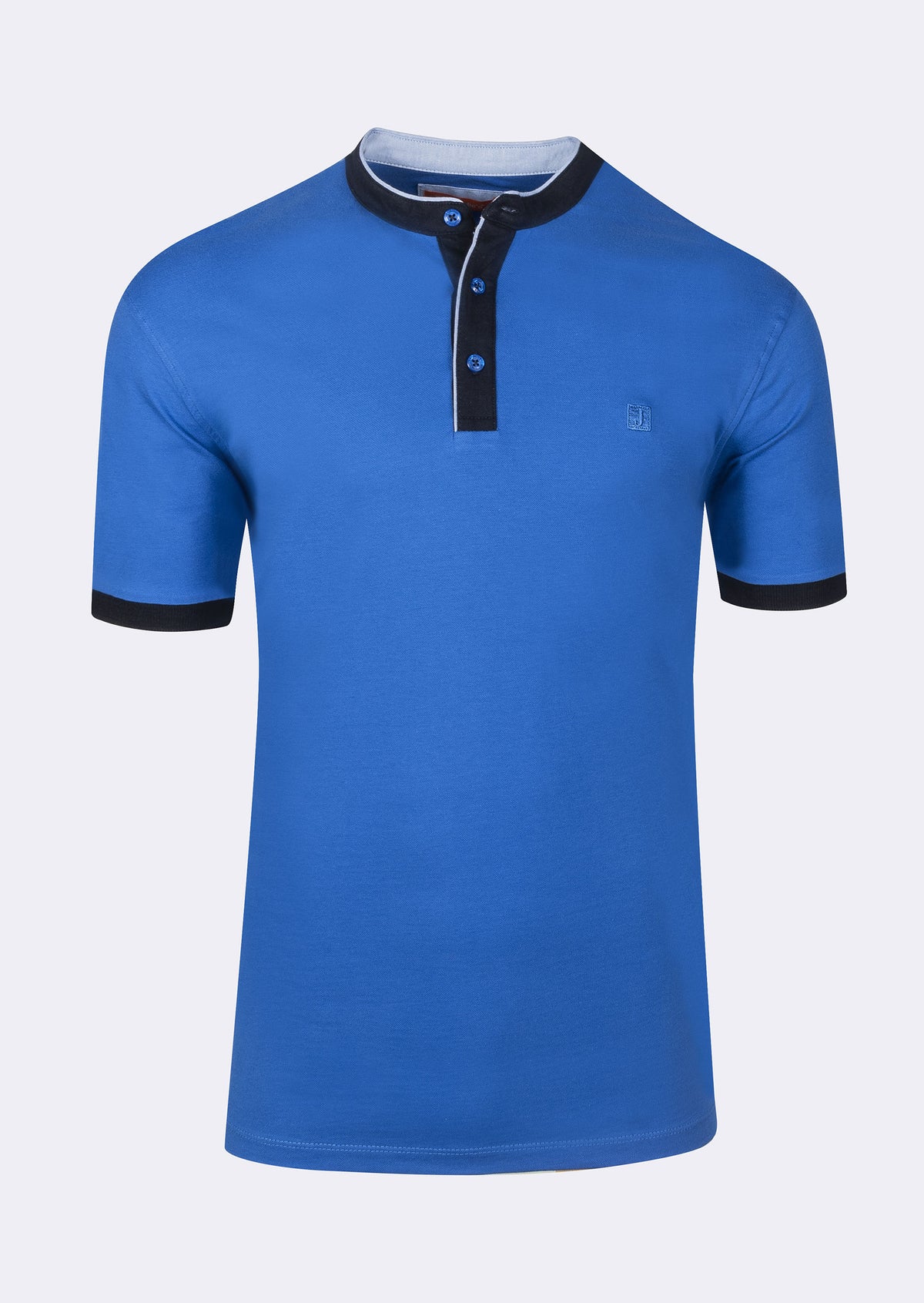 Sax Blue Grandad Collar T-shirt