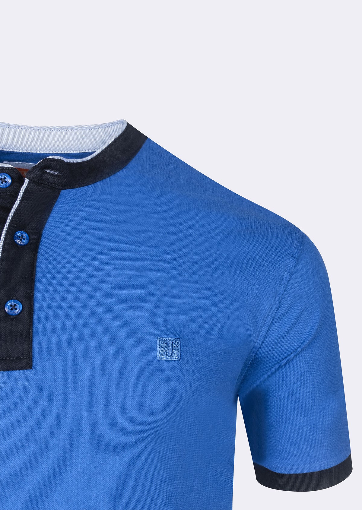 Sax Blue Grandad Collar T-shirt