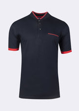 Navy Grandad Collar T-shirt