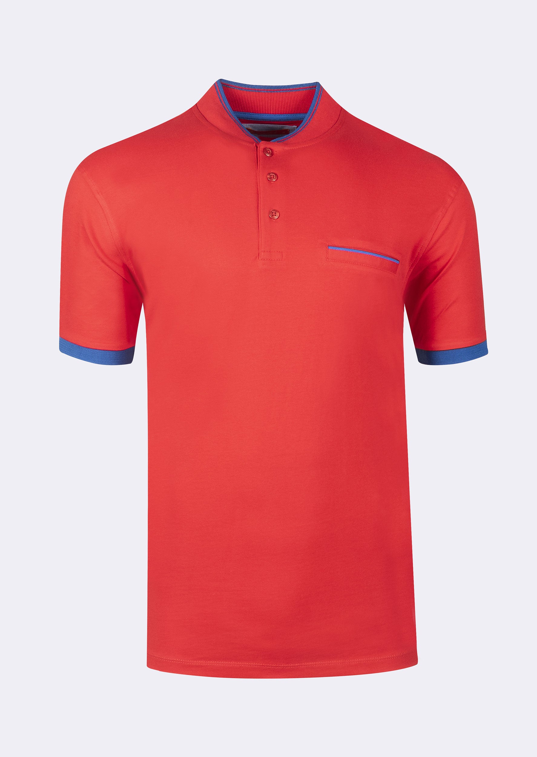 Red Grandad Collar T-shirt