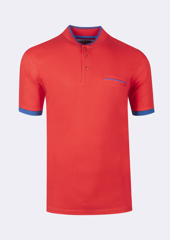 Red Grandad Collar T-shirt