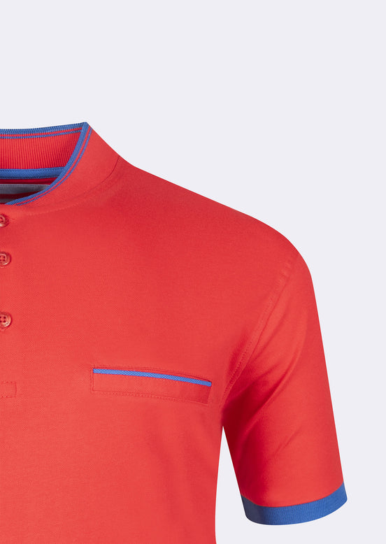 Red Grandad Collar T-shirt