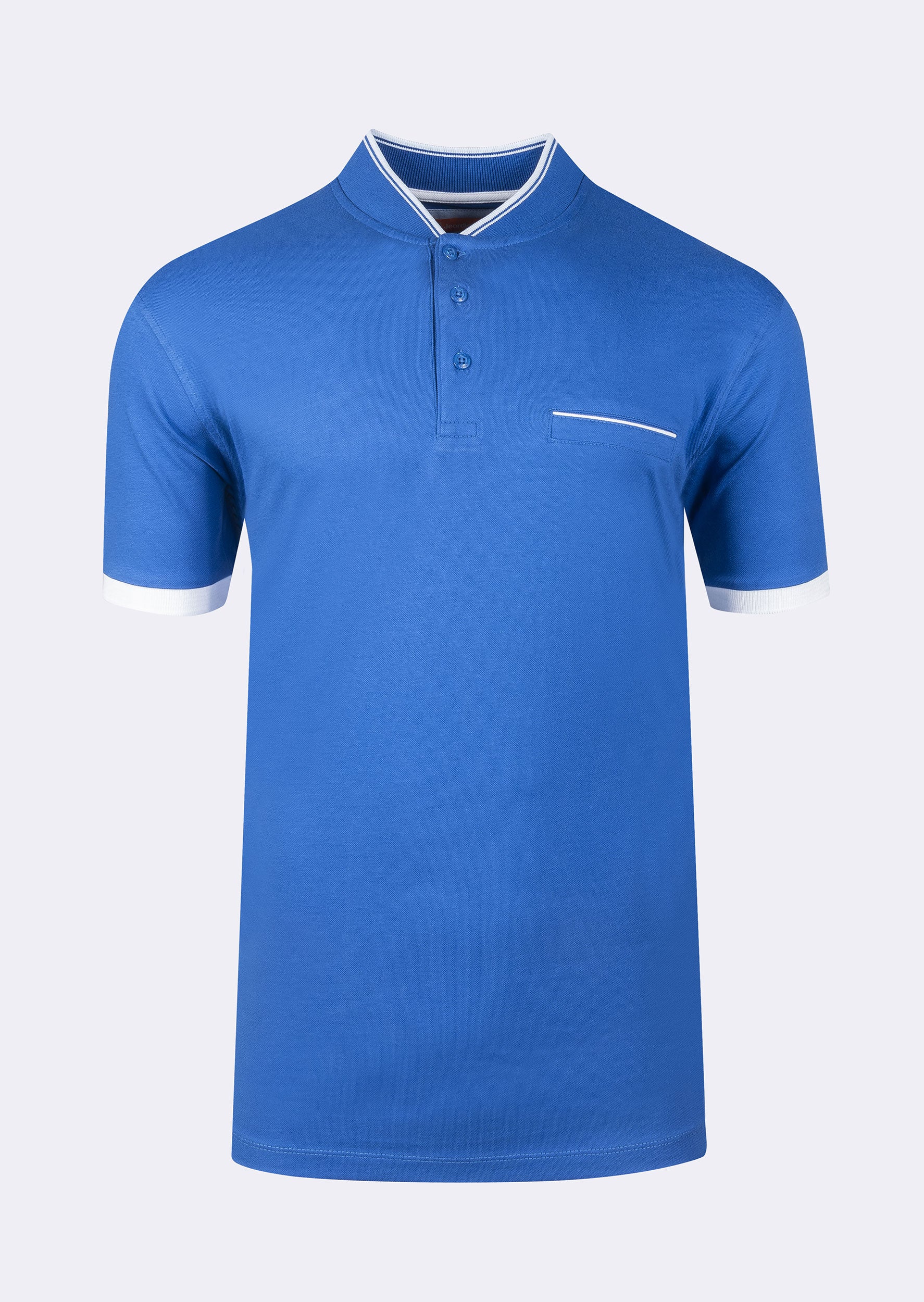 Sax Blue Grandad Collar T-shirt