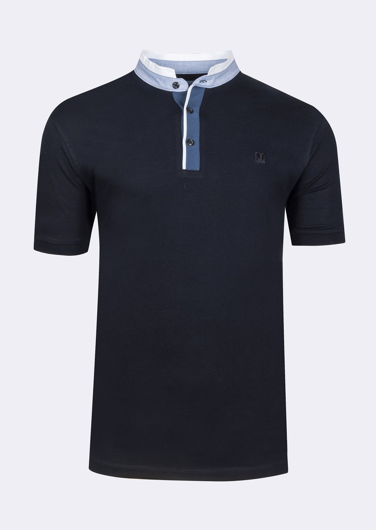 Navy Grandad Collar T-shirt