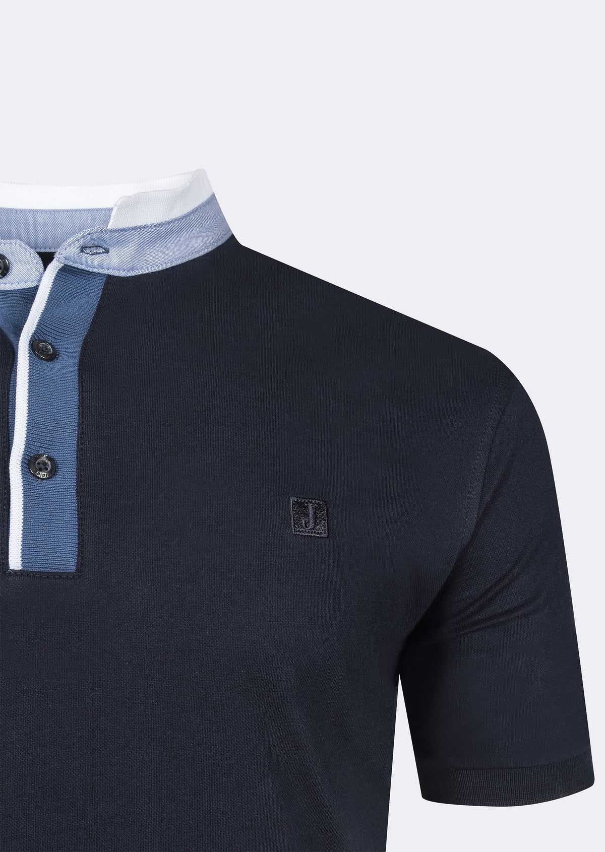 Navy Grandad Collar T-shirt
