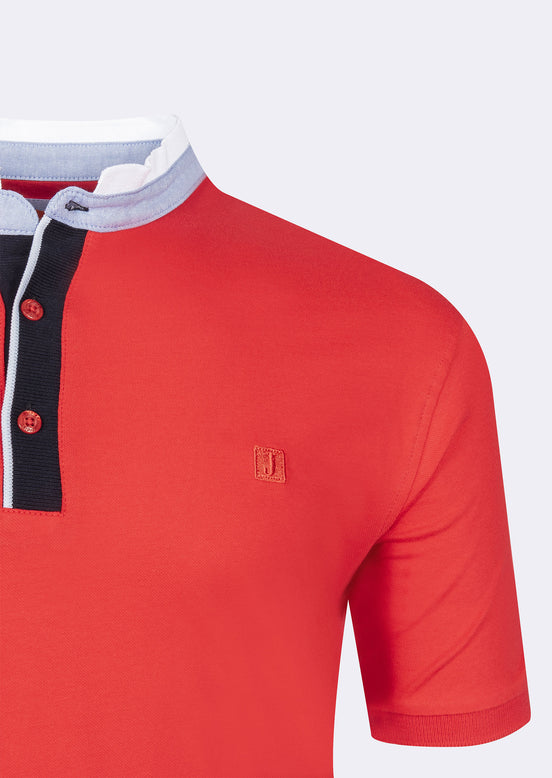 Red Grandad Collar T-shirt