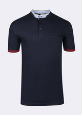 Navy Grandad Collar T-shirt