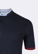 Navy Grandad Collar T-shirt