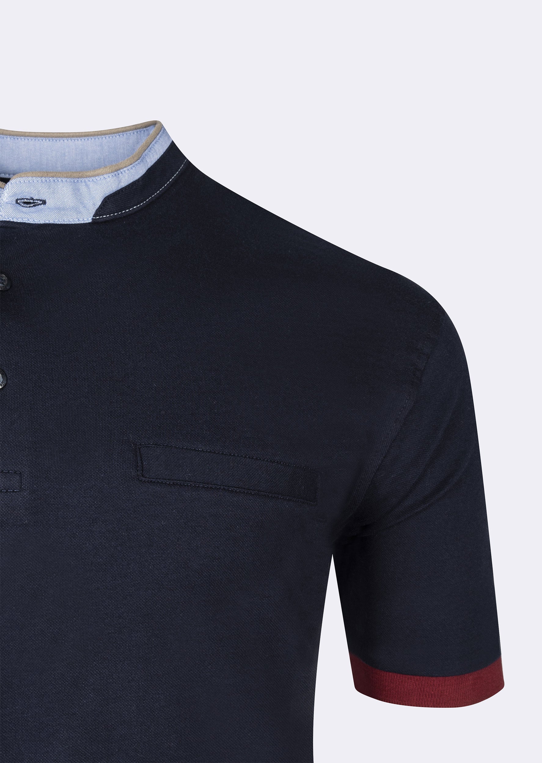 Navy Grandad Collar T-shirt