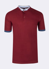 Burgundy Grandad Collar T-shirt