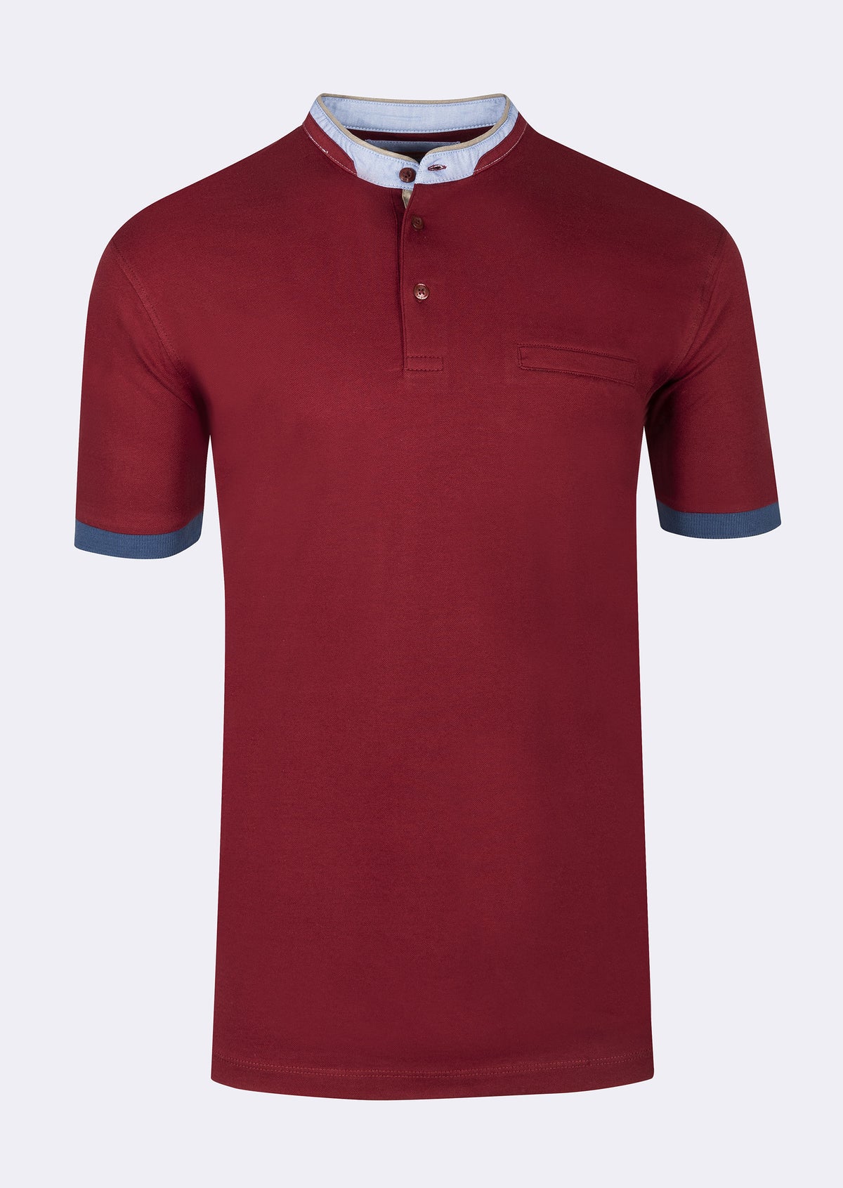 Burgundy Grandad Collar T-shirt