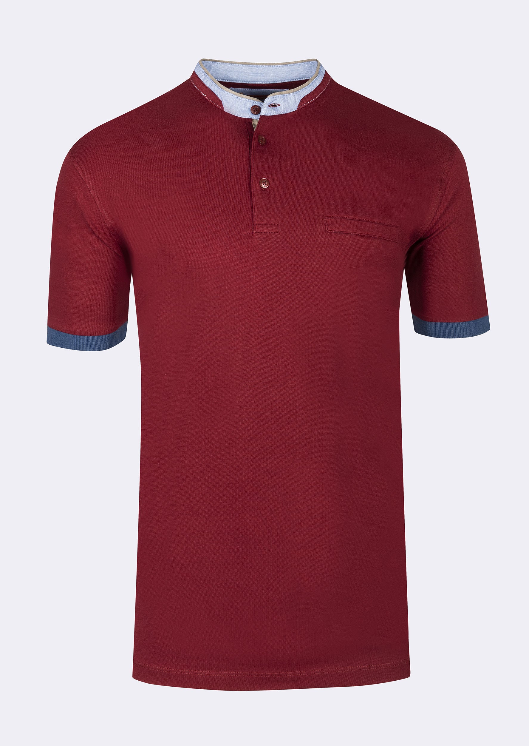 Burgundy Grandad Collar T-shirt
