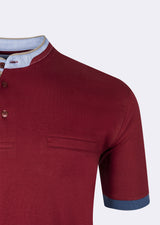 Burgundy Grandad Collar T-shirt