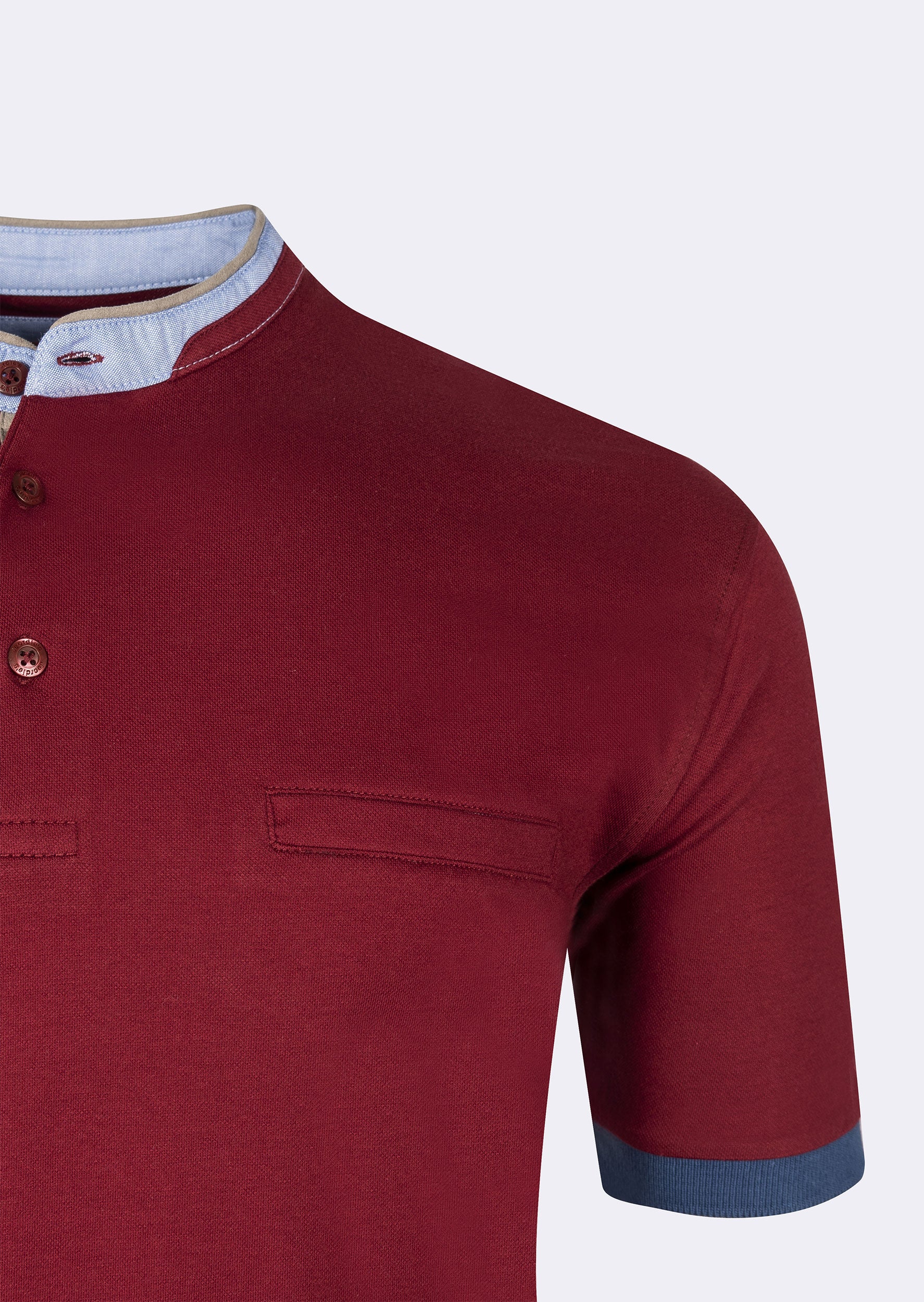 Burgundy Grandad Collar T-shirt