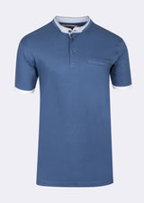 Indigo Grandad Collar T-shirt