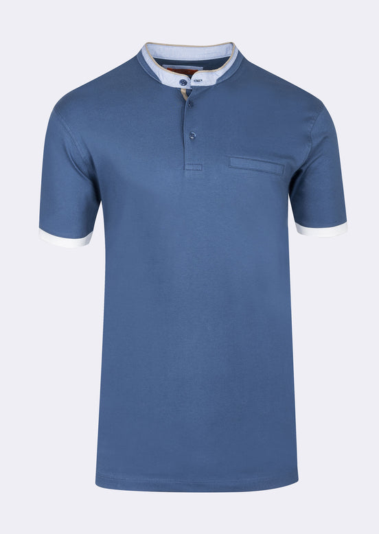 Indigo Grandad Collar T-shirt