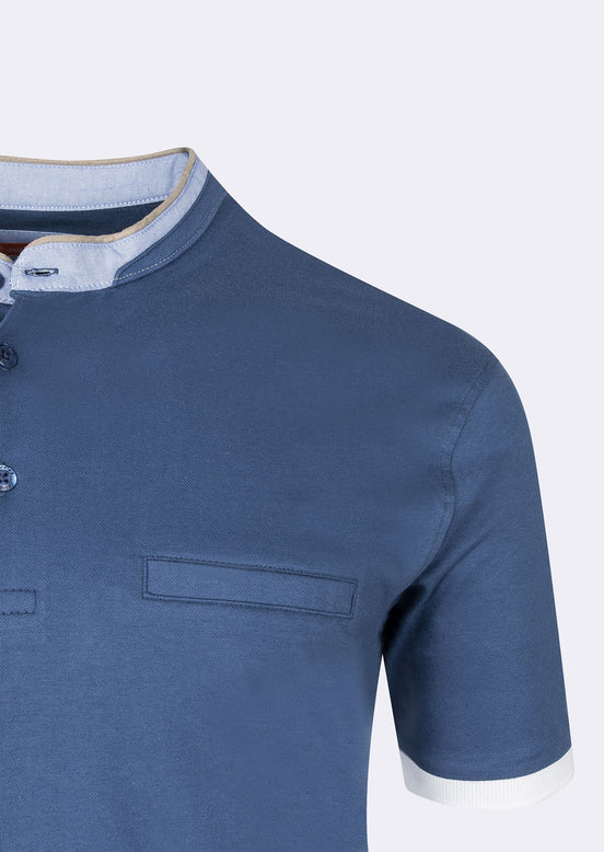 Indigo Grandad Collar T-shirt