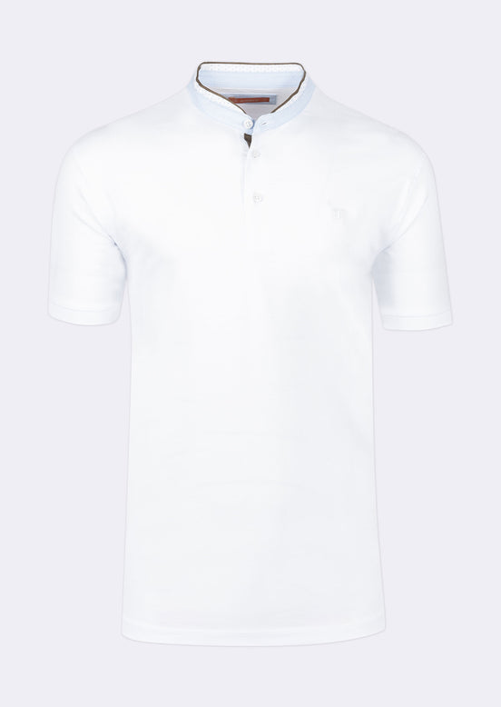 White Grandad Collar T-shirt