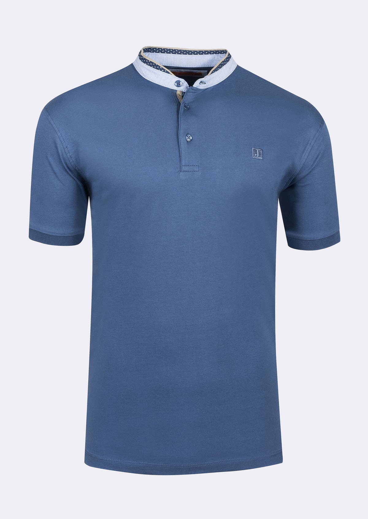 Indigo Grandad Collar T-shirt