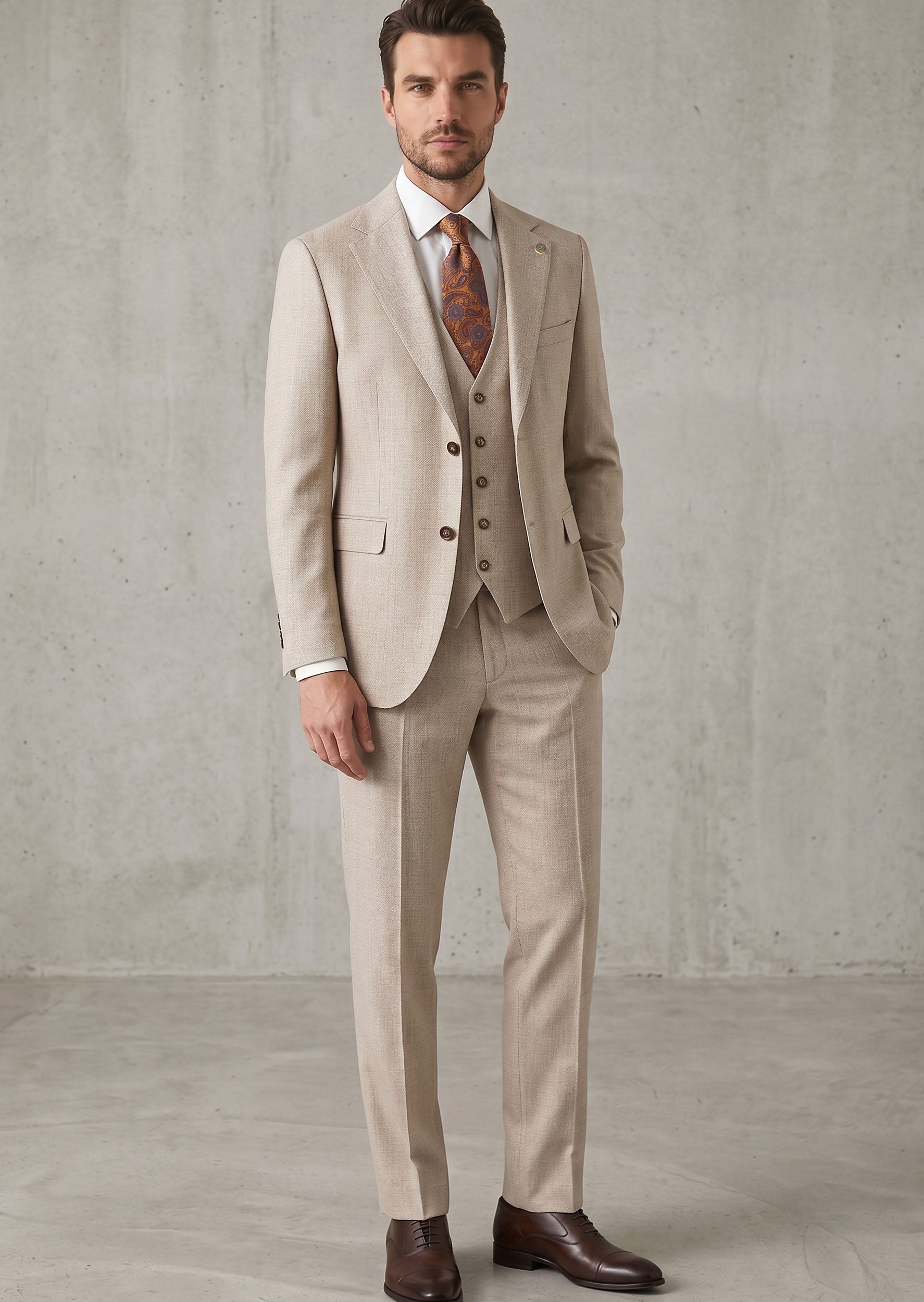 Beige Three-Piece Suit