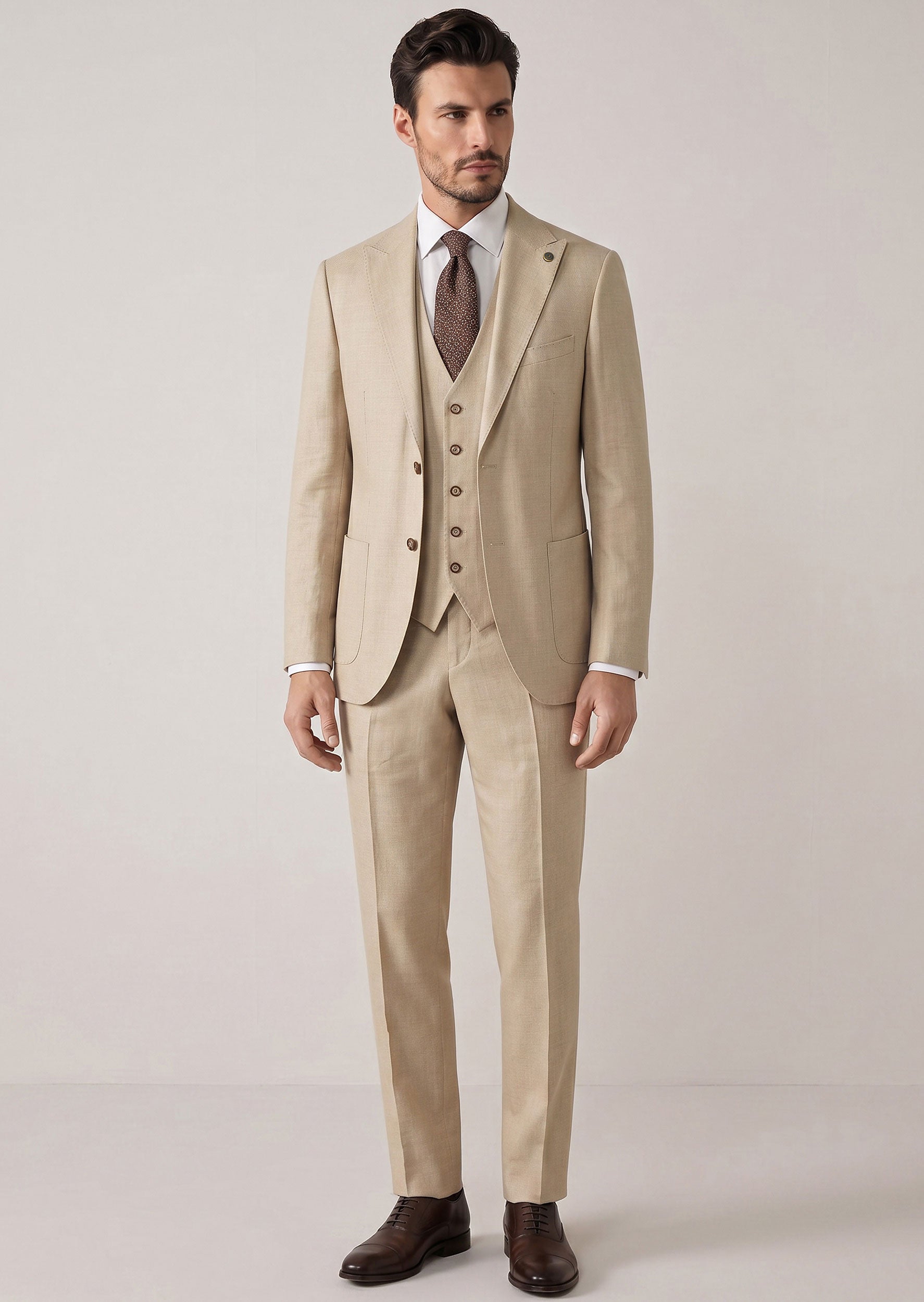 Beige Three-Piece Suit