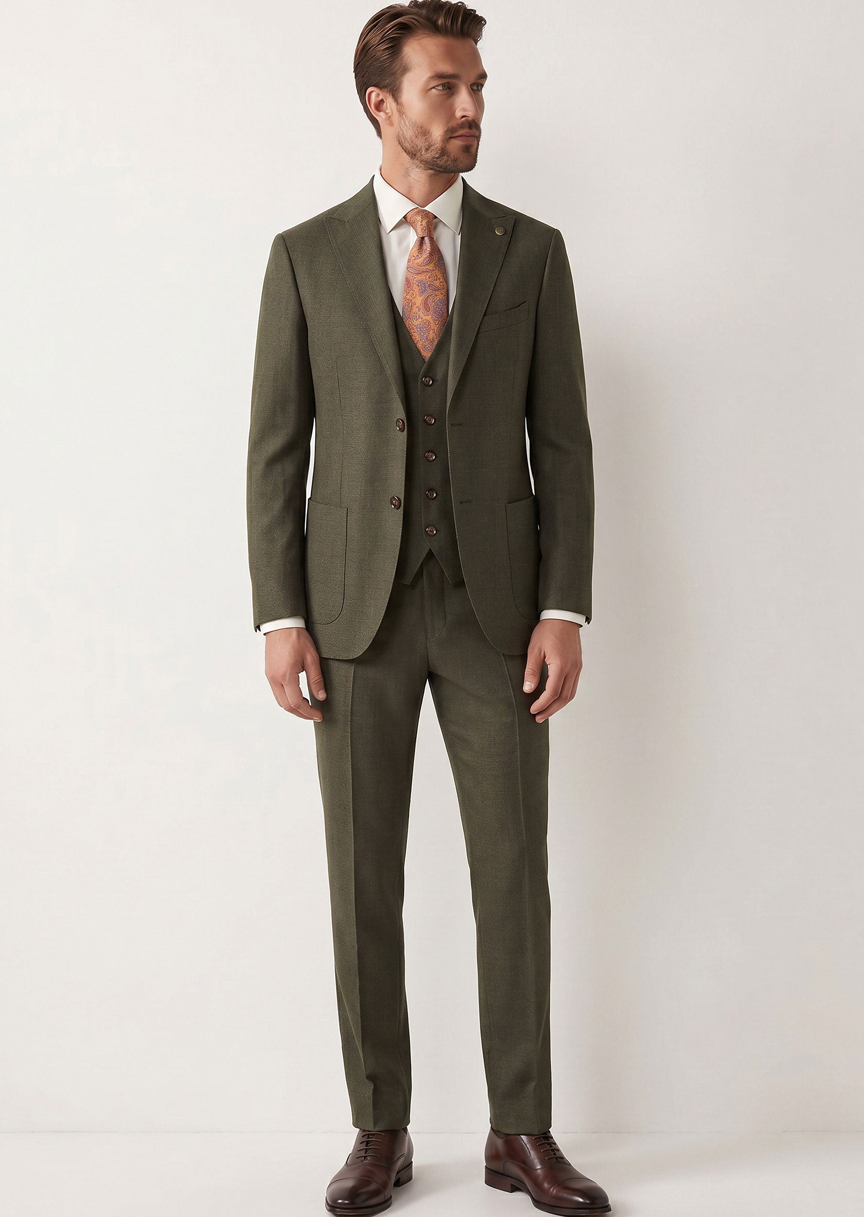 Khaki Three-Piece Suit