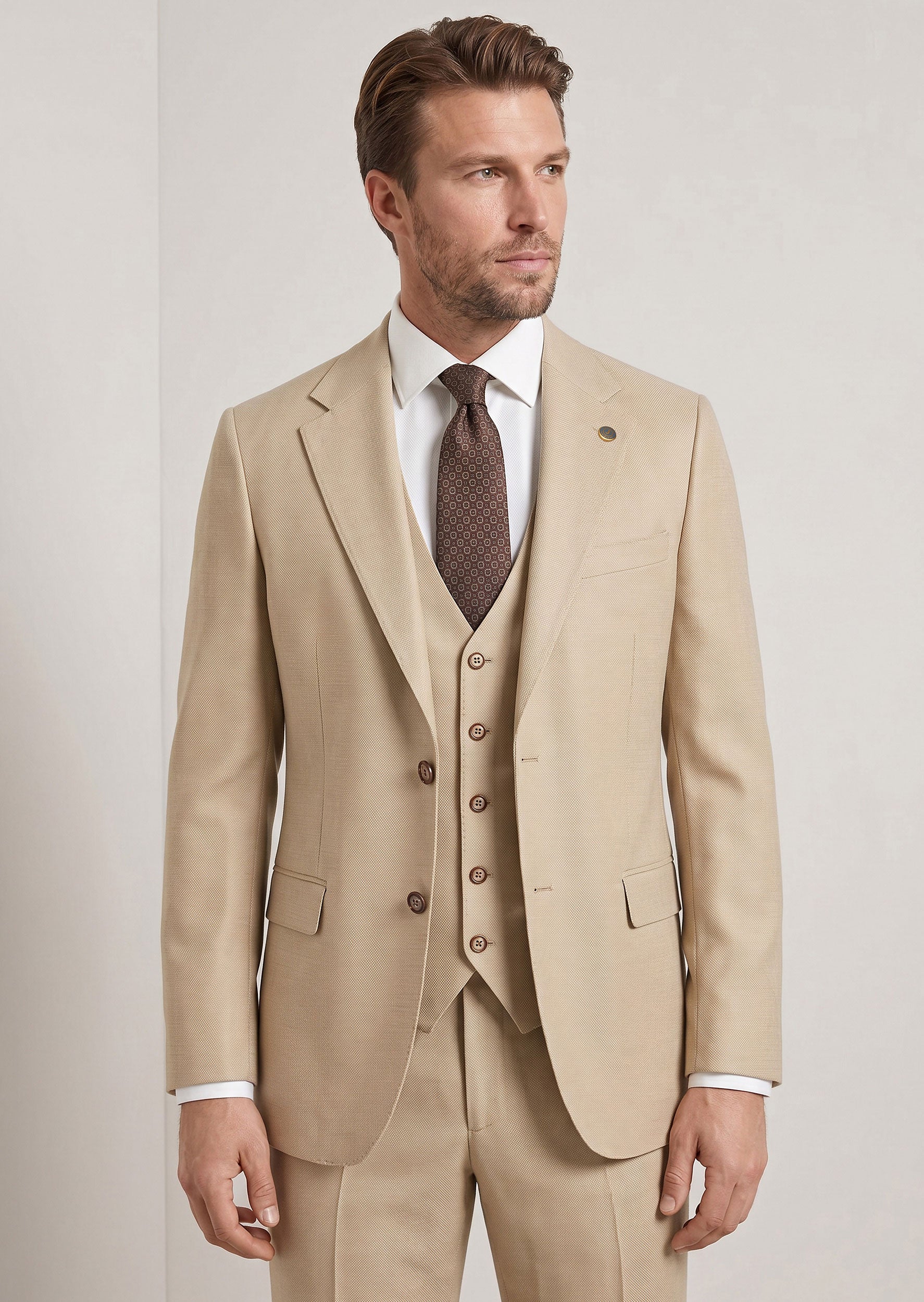 Beige Three-Piece Suit