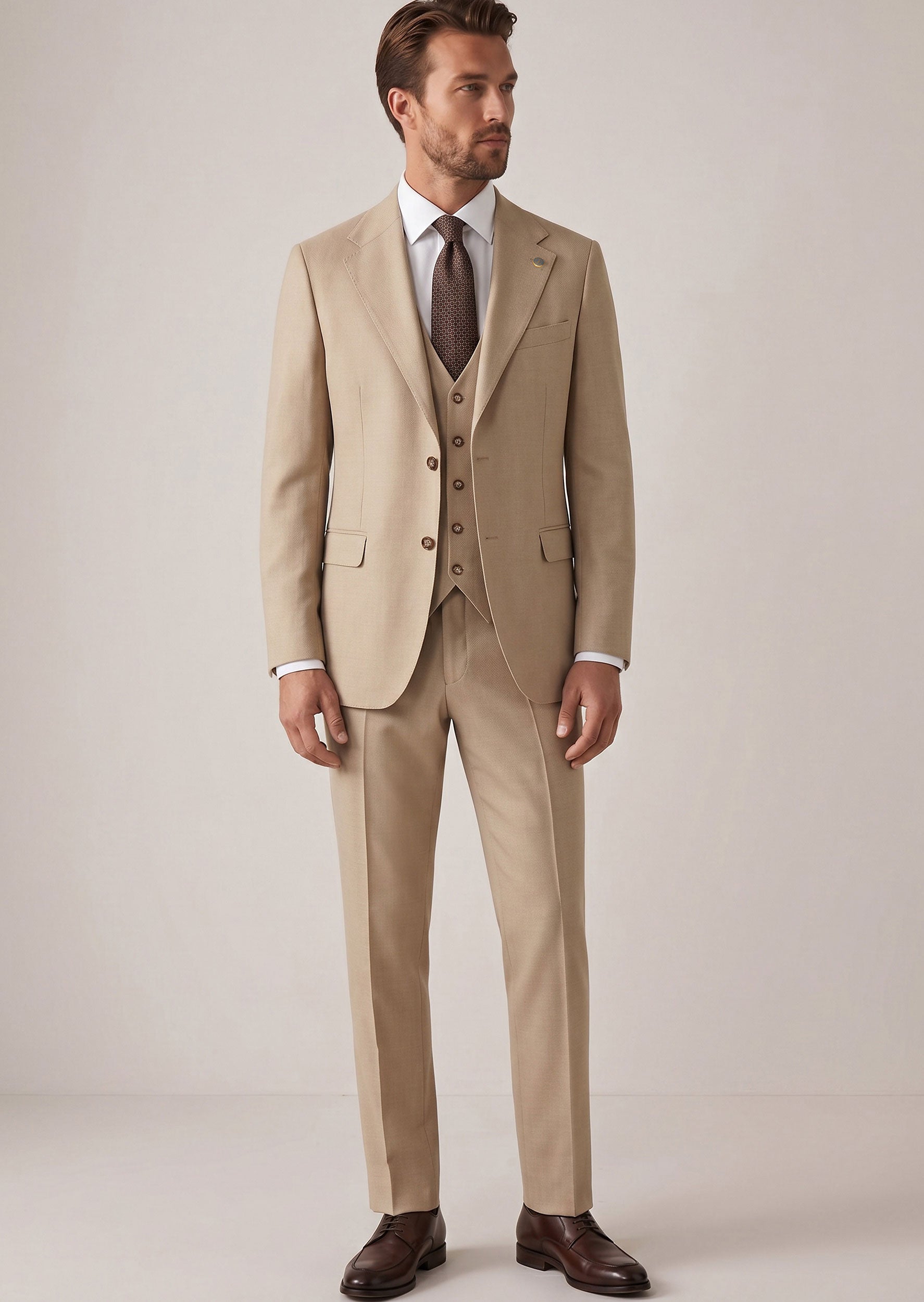 Beige Three-Piece Suit