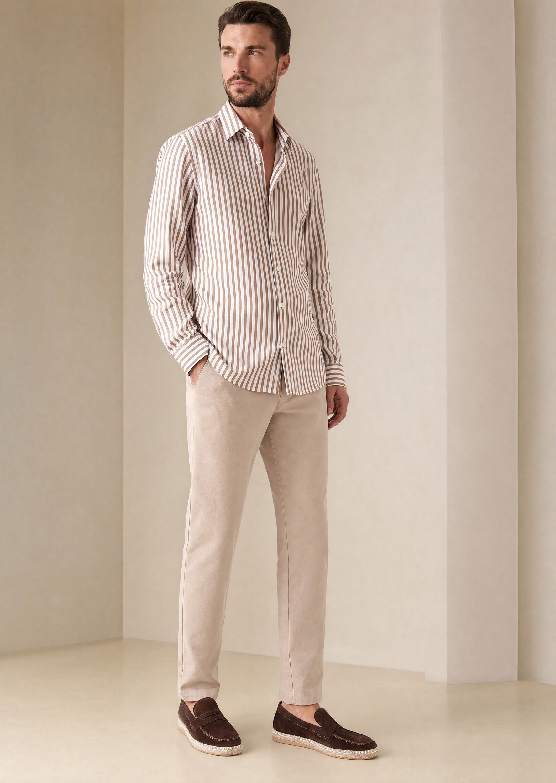 White - Brown Long Sleeve Shirt