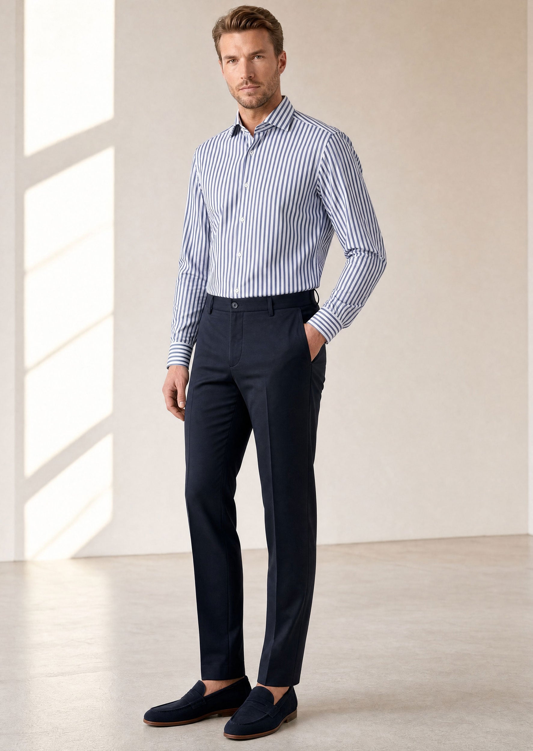 White - Navy Long Sleeve Shirt