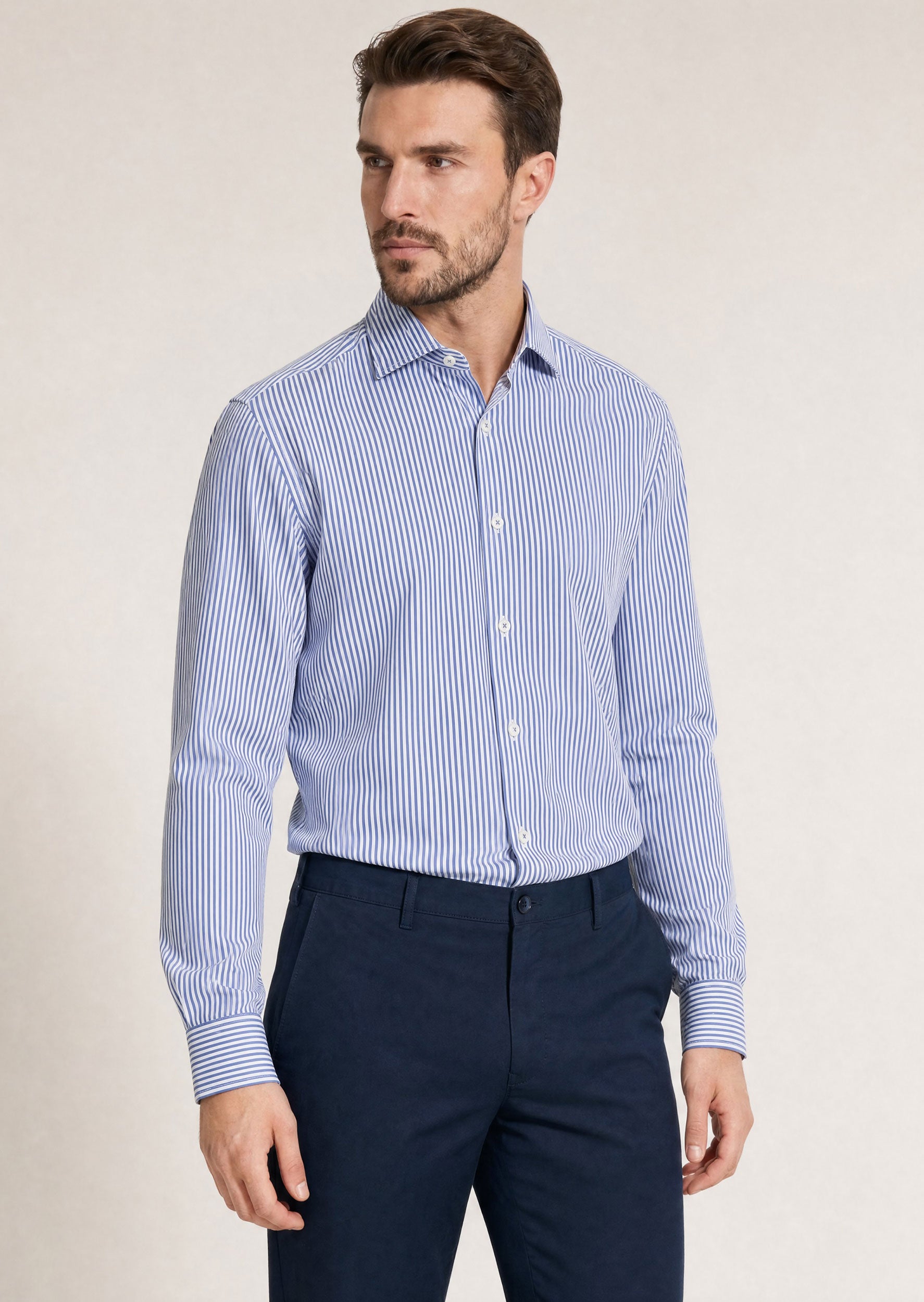 White - Navy Long Sleeve Shirt