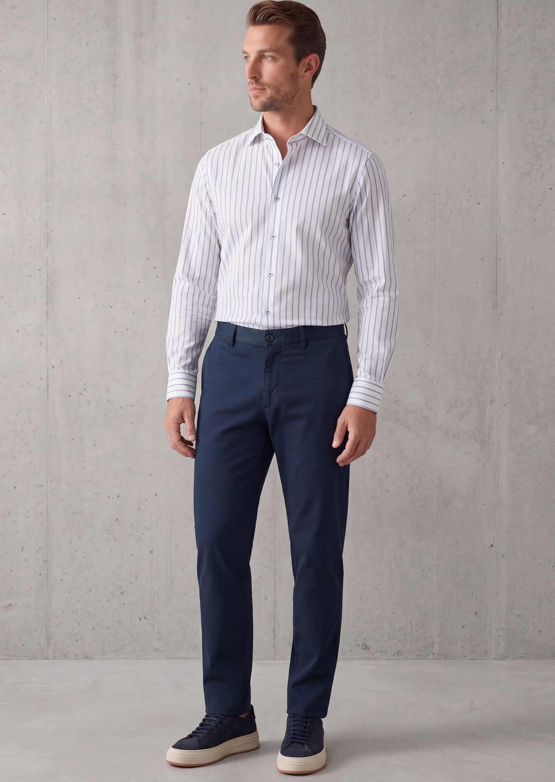 White - Navy Long Sleeve Shirt