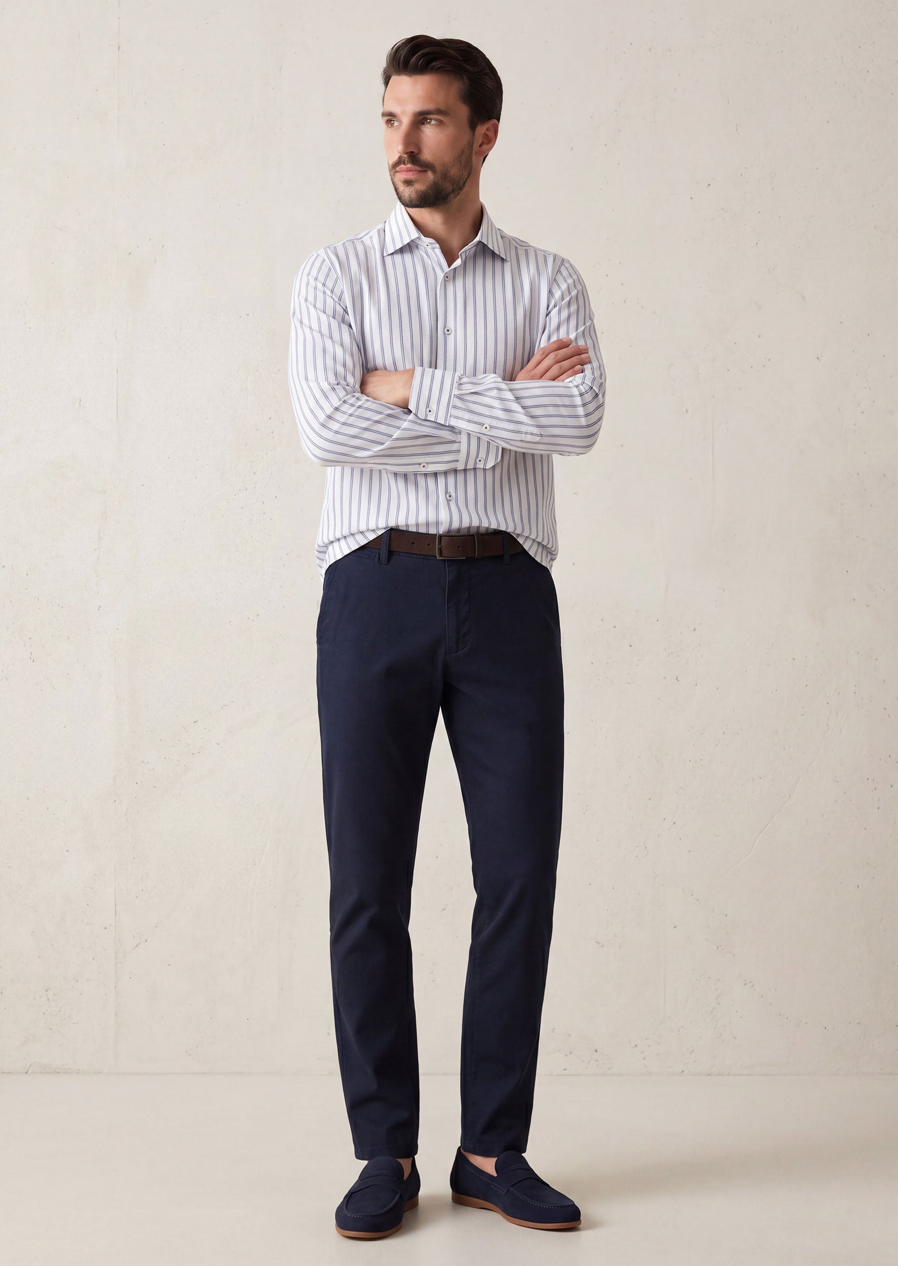 White - Navy Long Sleeve Shirt