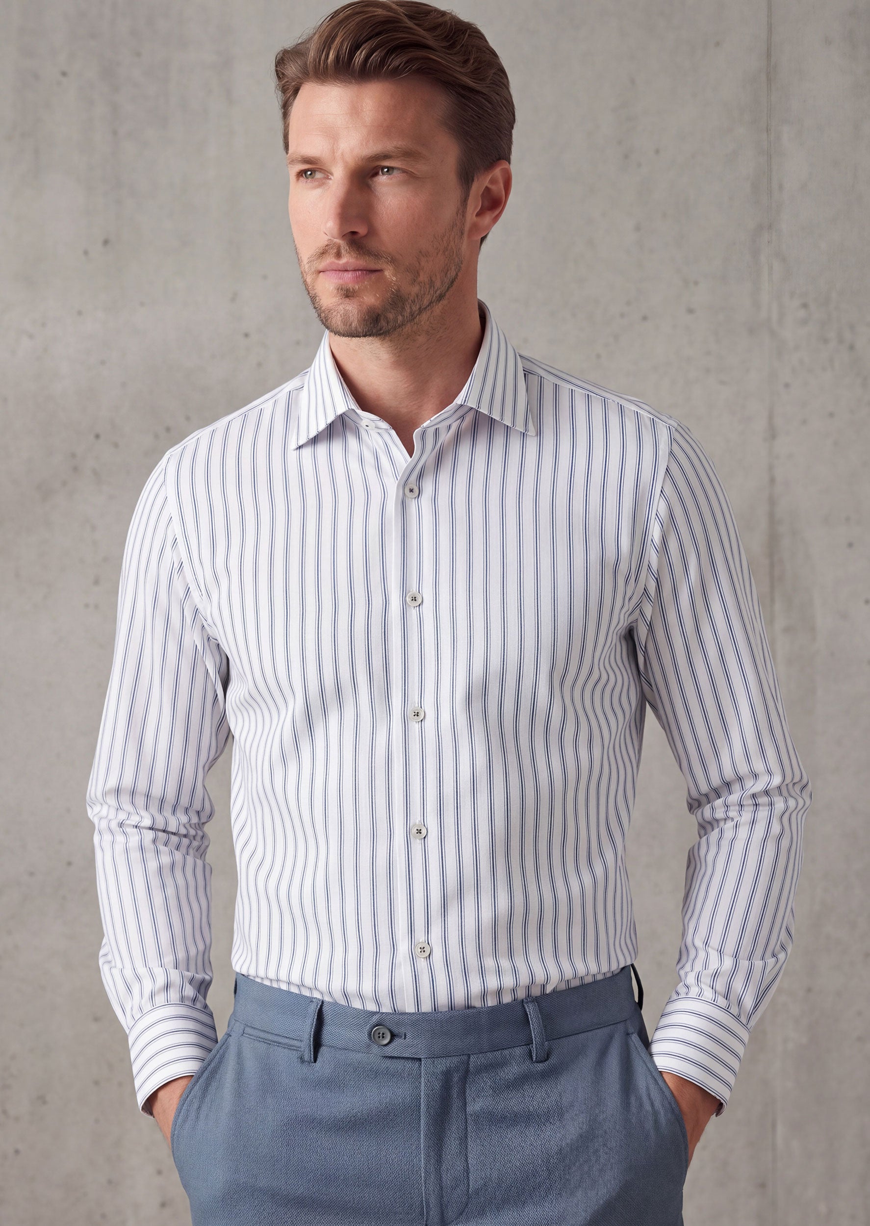 White - Indigo Long Sleeve Shirt
