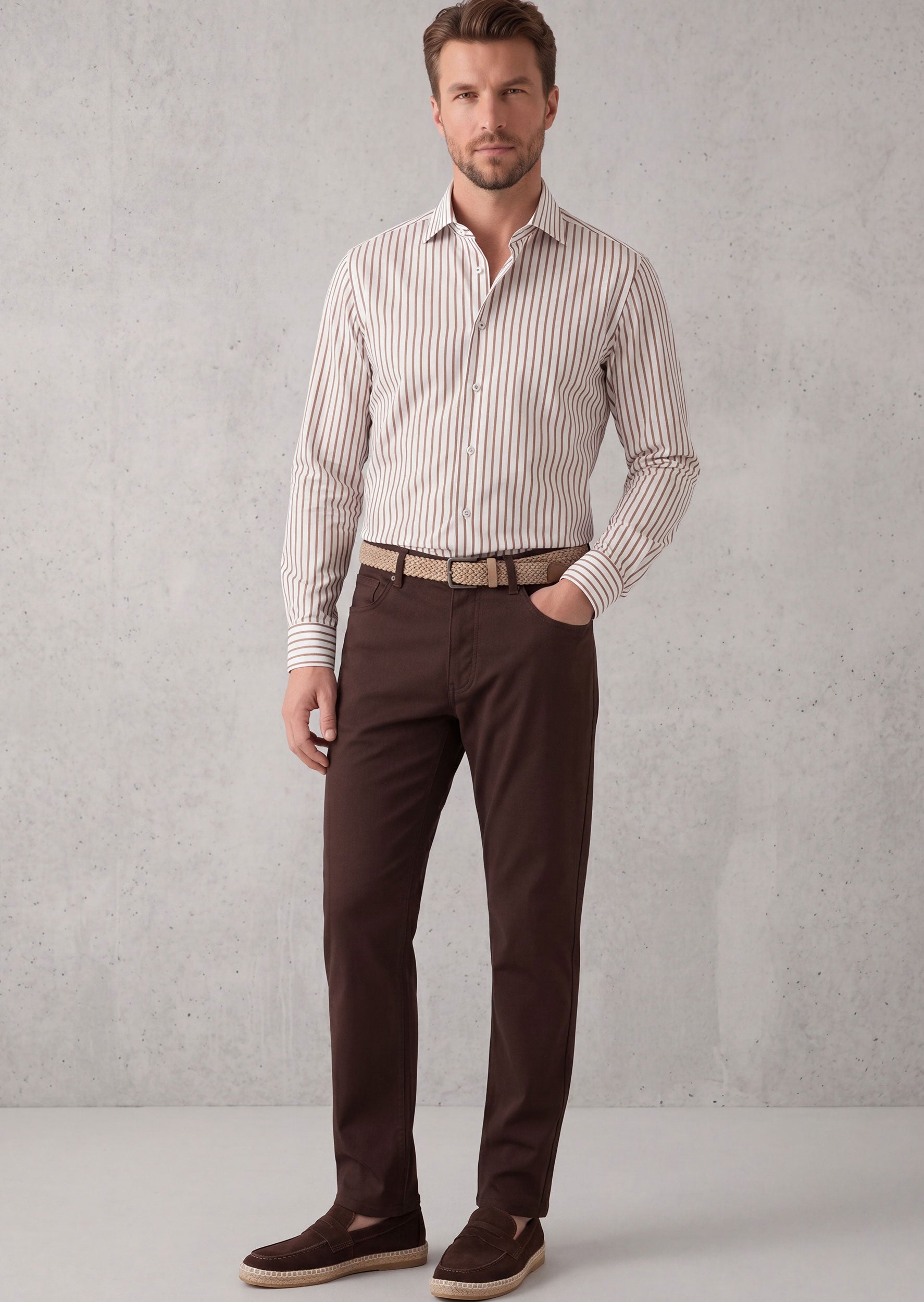 White - Brown Long Sleeve Shirt