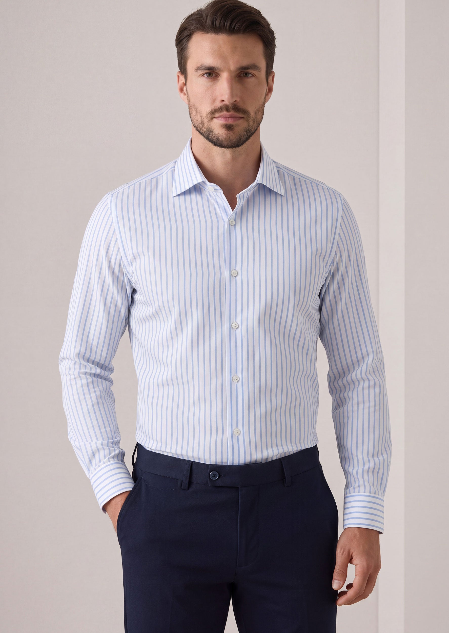 White - Blue Long Sleeve Shirt