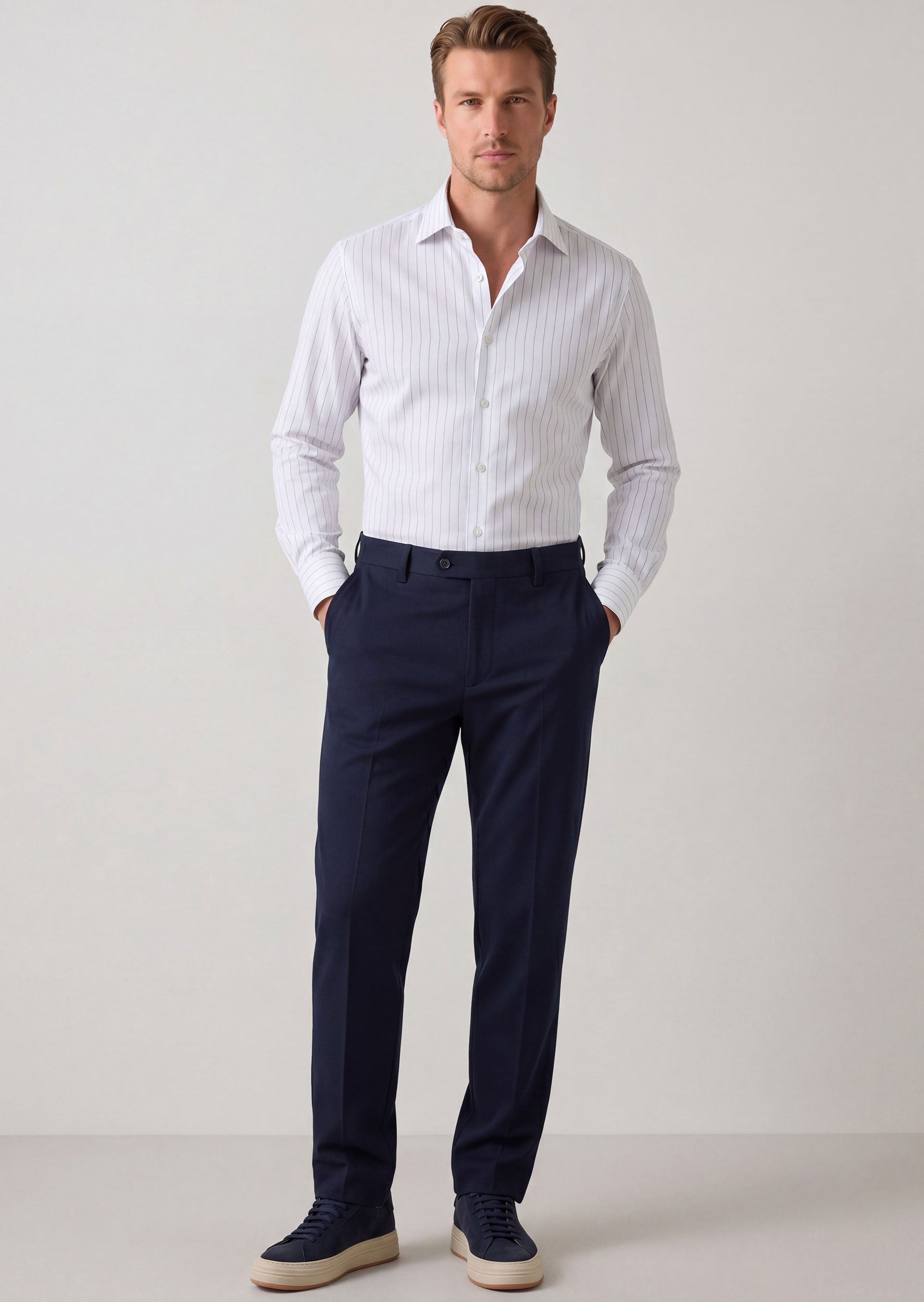 White - Navy Long Sleeve Shirt