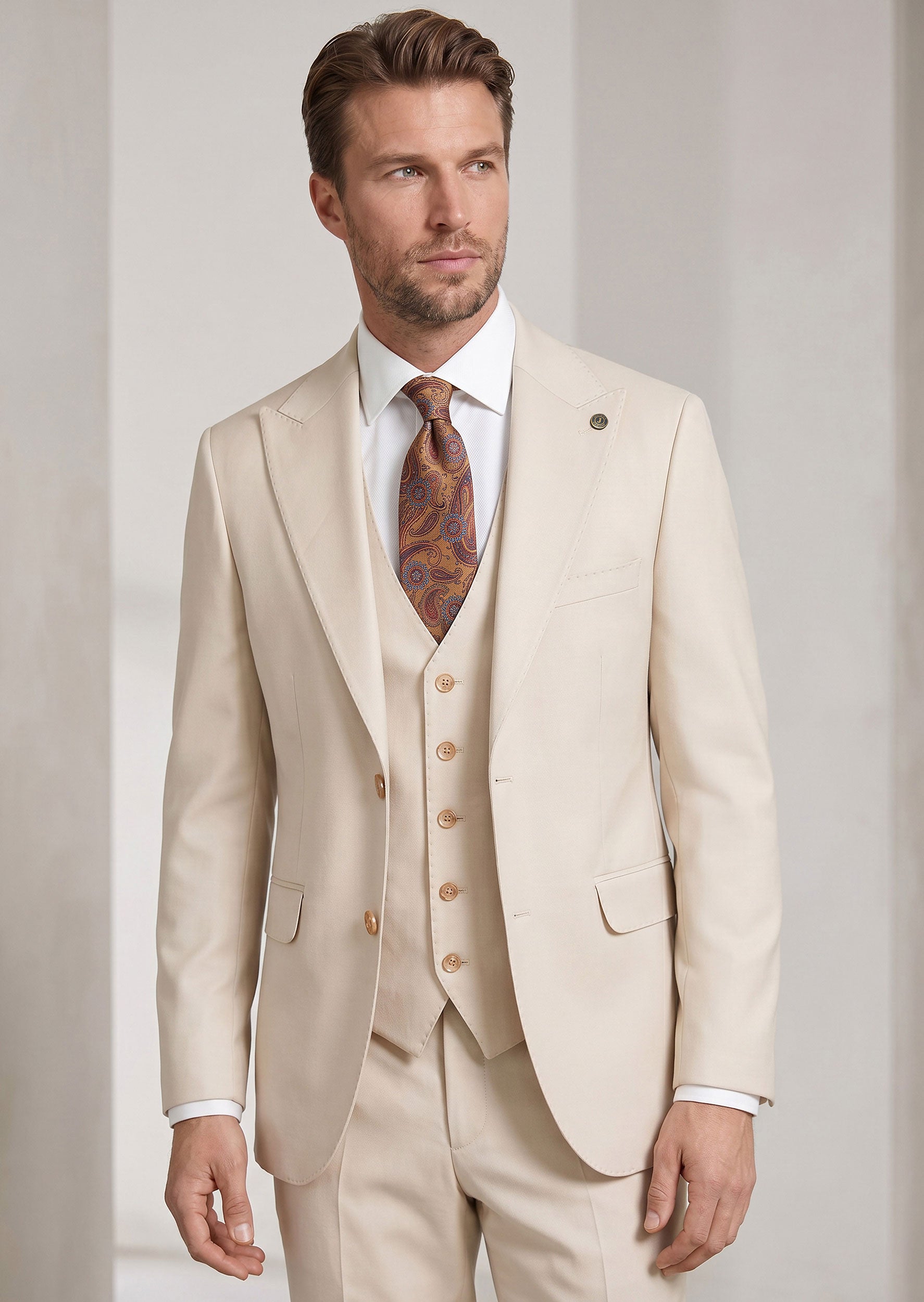 Beige Three-Piece Suit